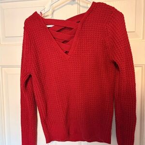Ambiance Red V-Neck Sweater with Crisscross Back